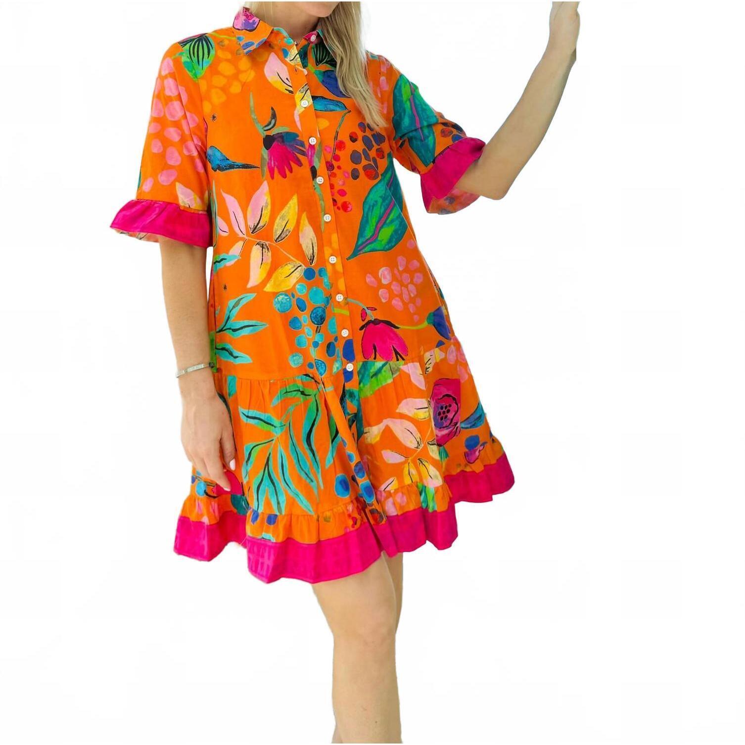New Islapayal Lisbon Mini Dress In Bee's Garden Orange